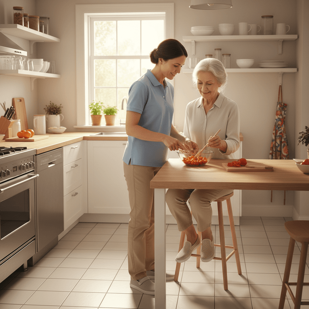 Caregiver and resident during daily activity at Alice Avenue Home