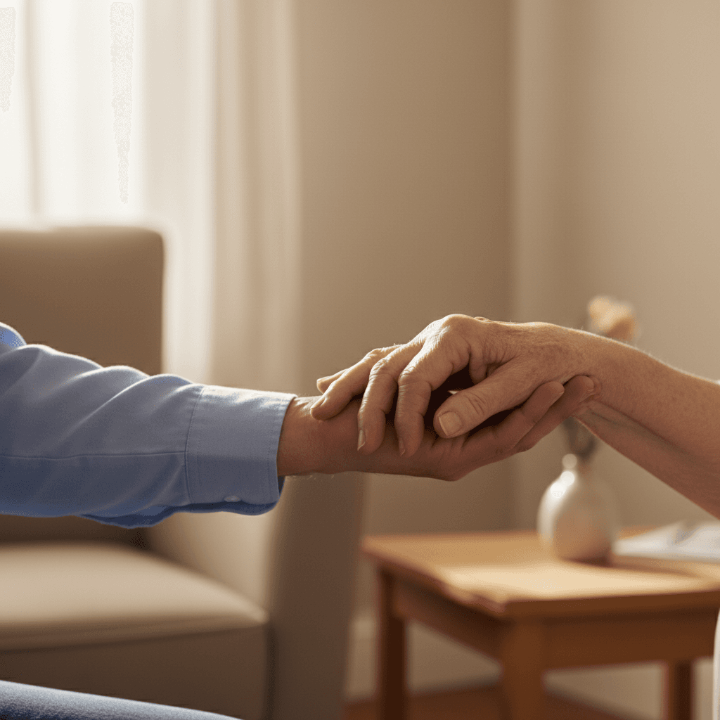 Caregiver and client hand in hand