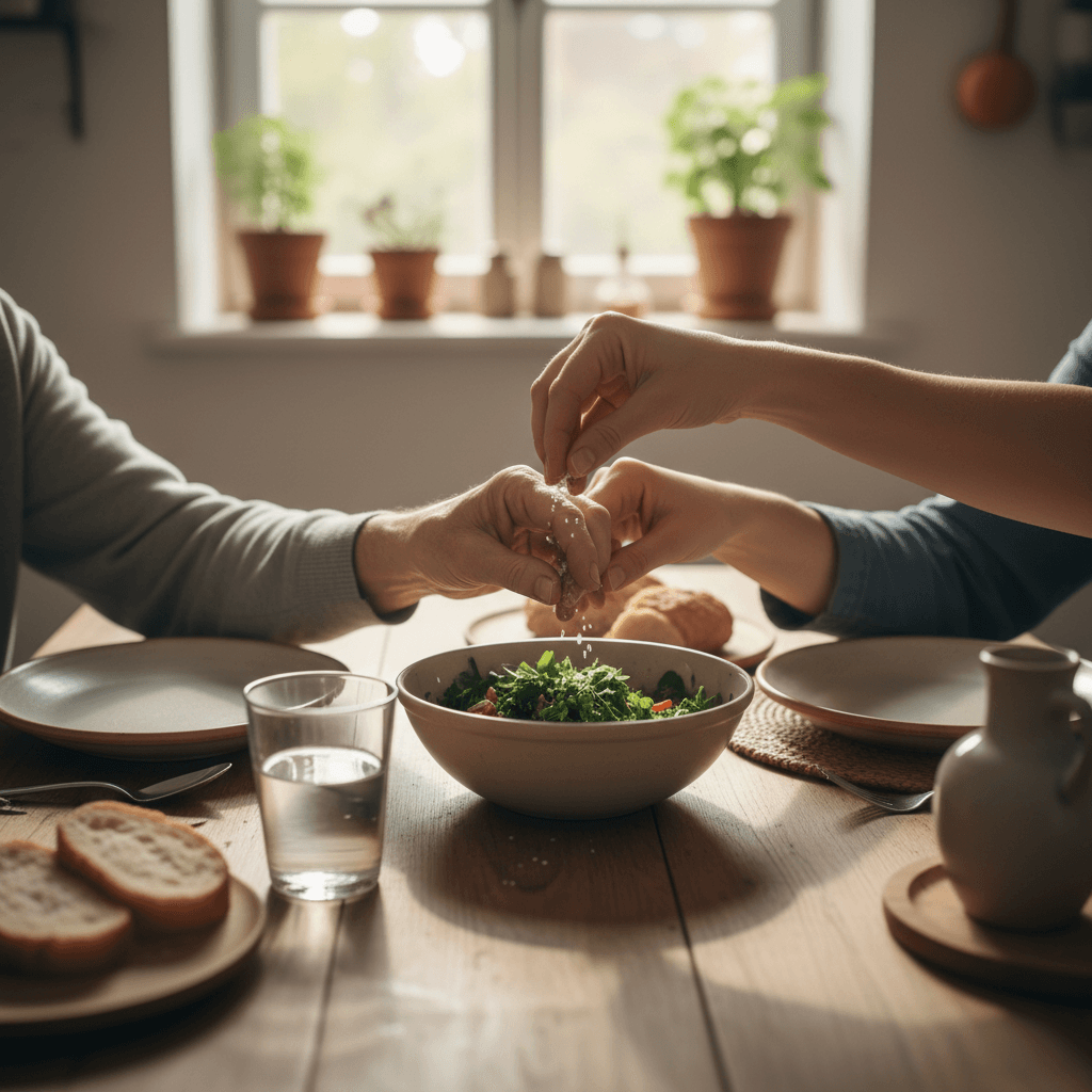 Mealtime moment between caregiver and resident