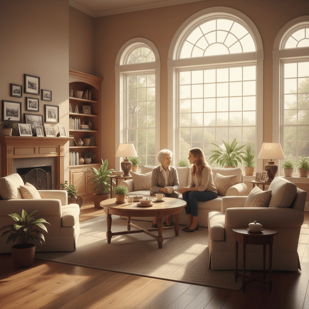 Living room at Precious Minds adult foster care home in Bloomfield Hills