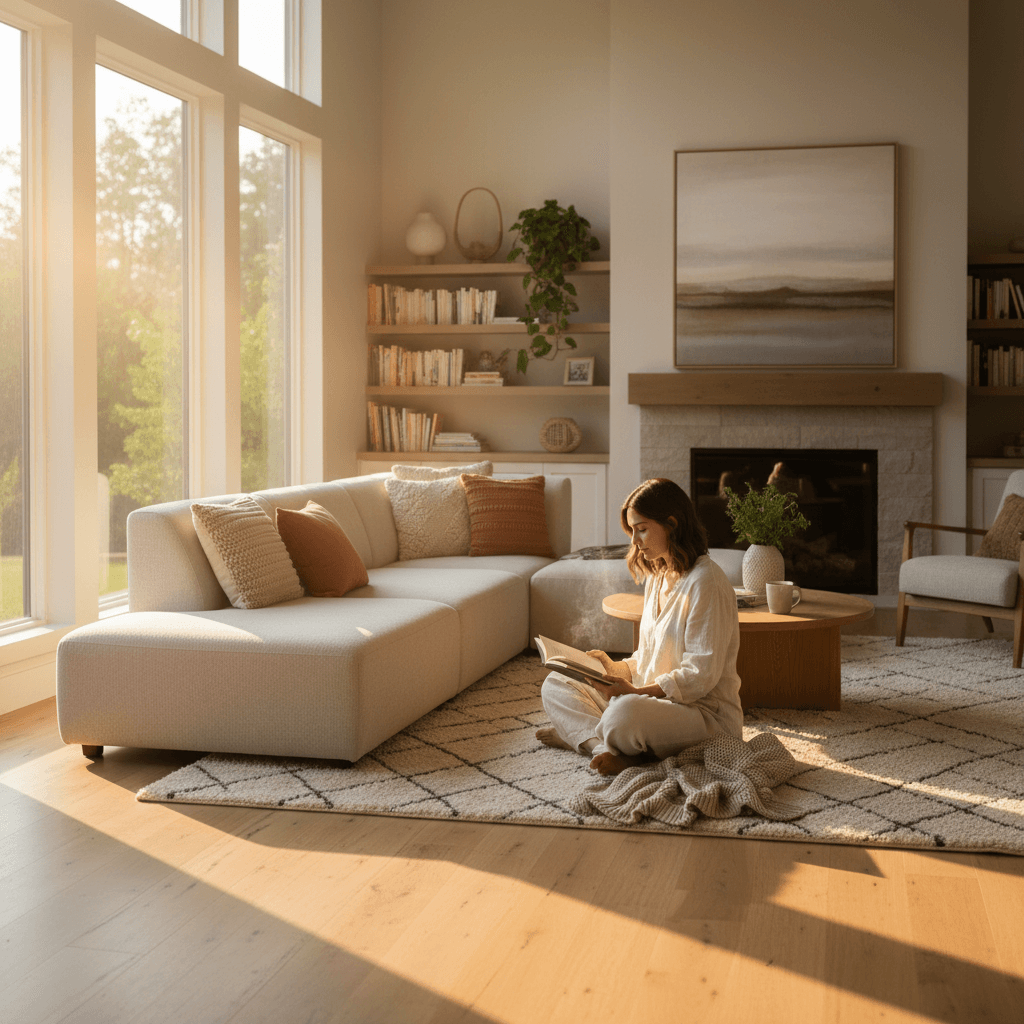 Comfortable living room at Alice Avenue Home in Bloomfield Hills