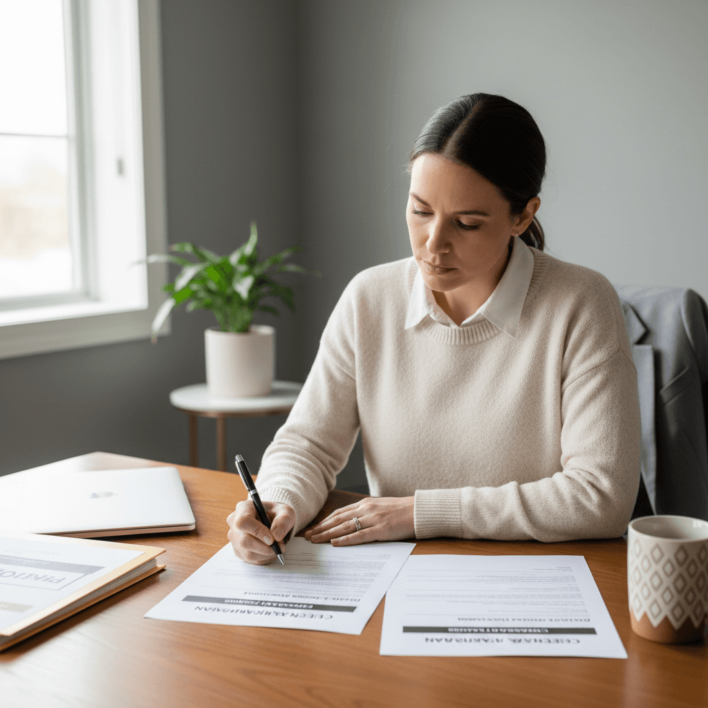 Case manager reviewing placement records